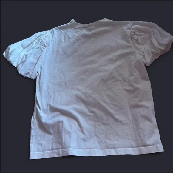 ZARA White Ruffle Frill Sleeve Cotton Tee Size S - Picture 3 of 3